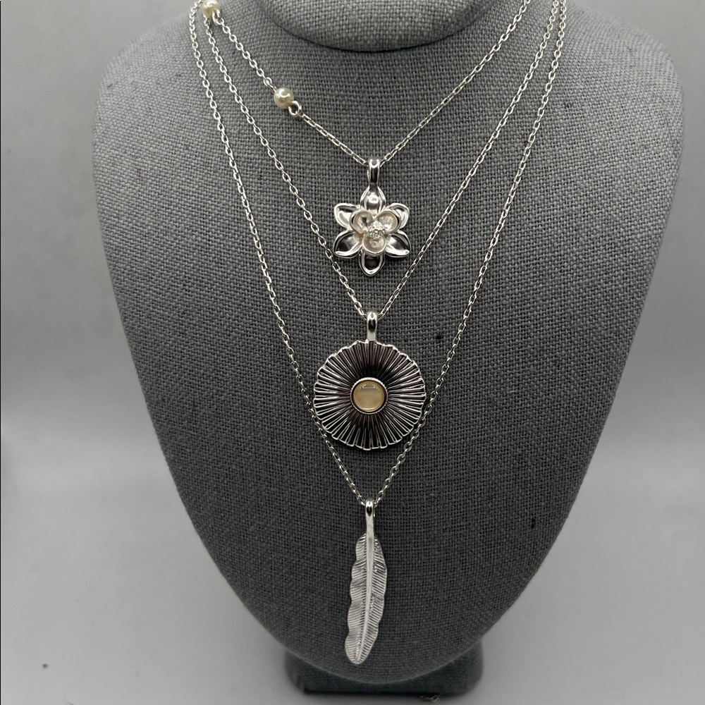 Lucky Brand Elegant Silver Lucky Layers Necklace Set 20” 24” 30” + 2” extender